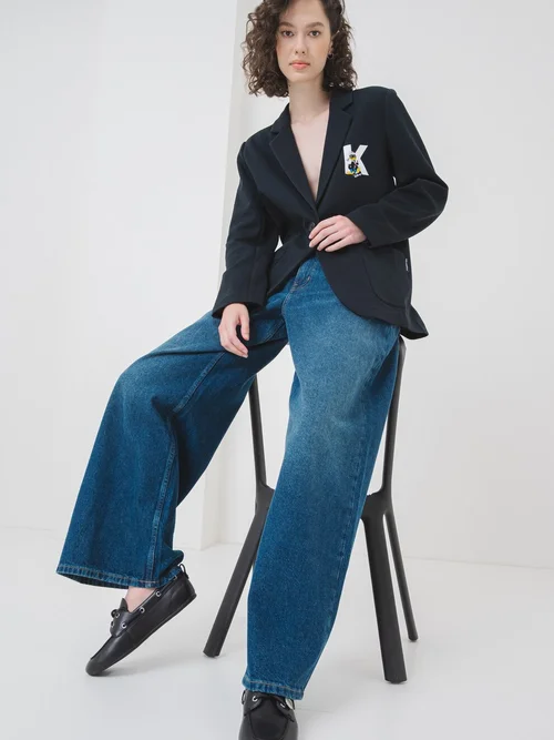 KARL LAGERFELD JEANS Blugi cu talie joasa si croiala ampla