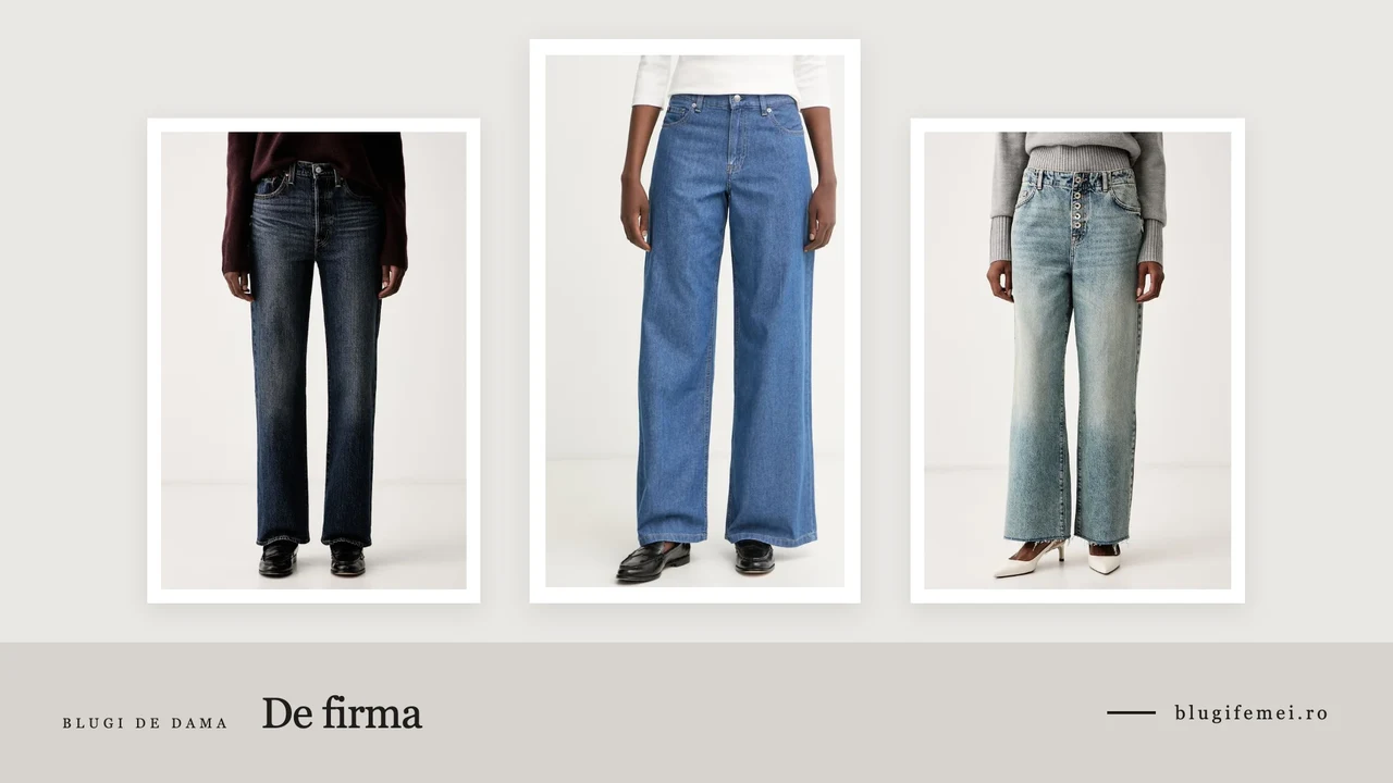 Trei perechi de blugi dama de firma: Levi's Ribcage, Tommy Hilfiger wide leg si Patrizia Pepe