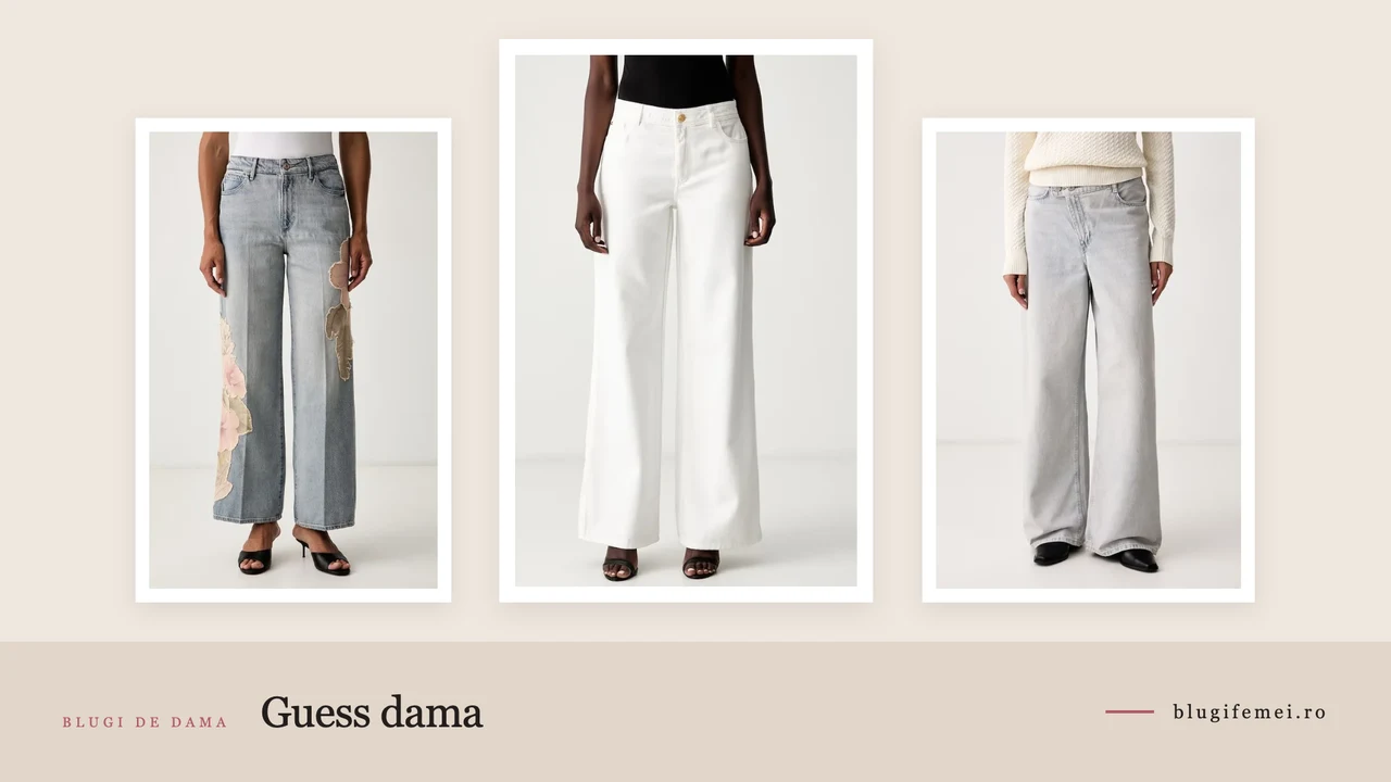 Trei perechi de blugi dama Guess: Rey cu model floral, Marciano Laura si Gina wide leg