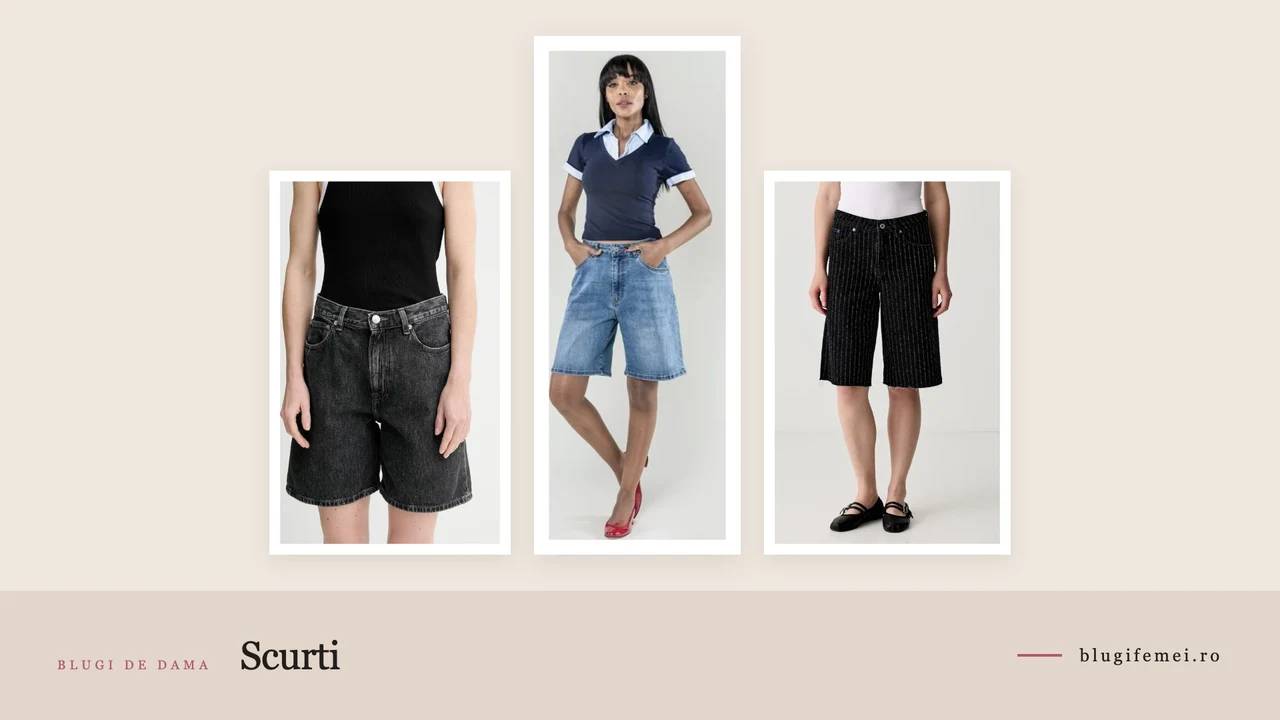 Trei perechi de blugi scurti dama: Nina Carter wide leg, Samsoe Samsoe si Karl Lagerfeld bermude
