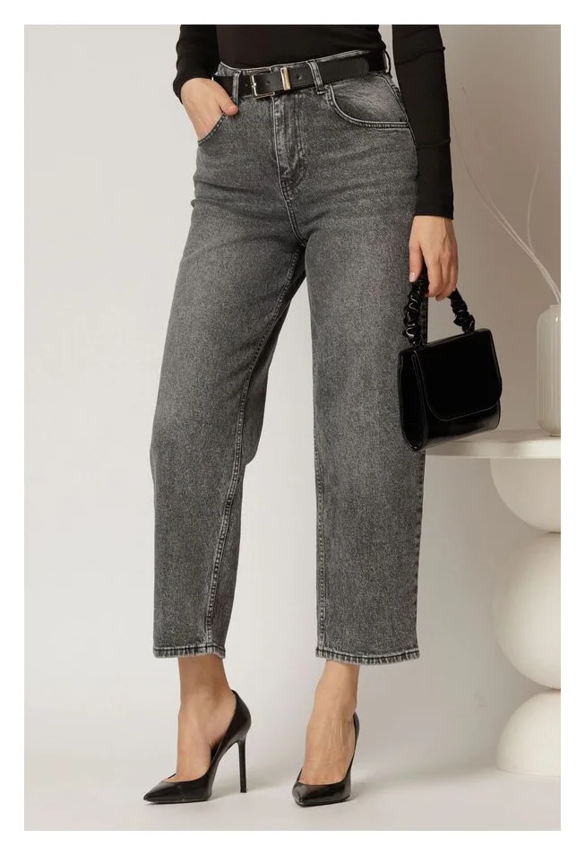 Blugi dama gri cu croi mom fit